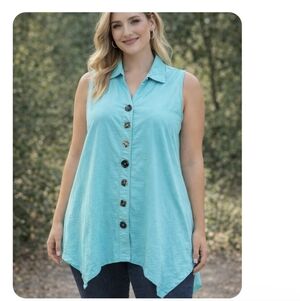 Soft Surroundings Turquoise XL Top, Casual Women's Blouse
